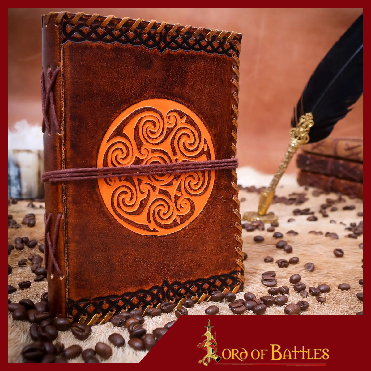 Buch in Leder eingebunden mit keltischem Motiv